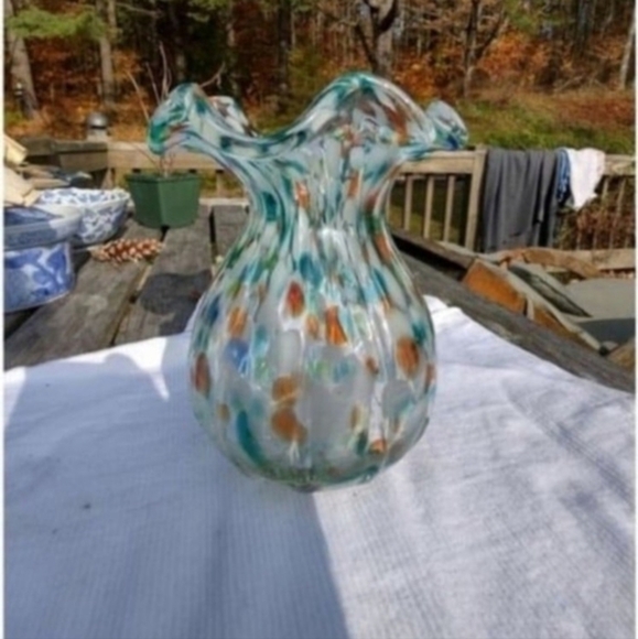 Vintage Murano confetti end of day ruffle top vase - Picture 2 of 2